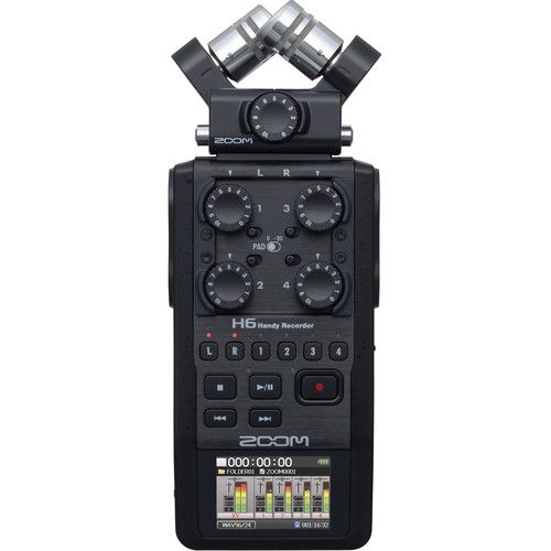  Zoom H6 All Black 6-Input / 6-Track Portable Handy Recorder with Single Mic Capsule (Black)