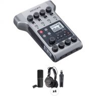 Zoom PodTrak P4 Portable Multitrack Podcast Recorder with 4-Person Podcast Mic Pack Kit