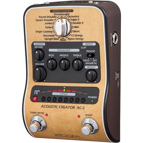  Zoom AC-2 Acoustic Creator, Acoustic DI with Tone Restoration, Tuner, Reverb, EQ, and Anti-Feedback