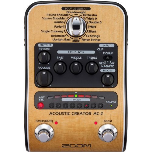  Zoom AC-2 Acoustic Creator, Acoustic DI with Tone Restoration, Tuner, Reverb, EQ, and Anti-Feedback