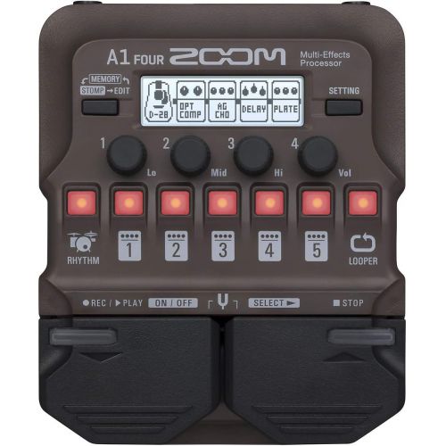  Zoom A1 FOUR Acoustic Instrument Multi-Effects Processor Pedal, Acoustic Modeling, Looper, Rhythm Section, For Guitar, Saxophone, Trumpet, Violin, Harmonica, and Upright Bass