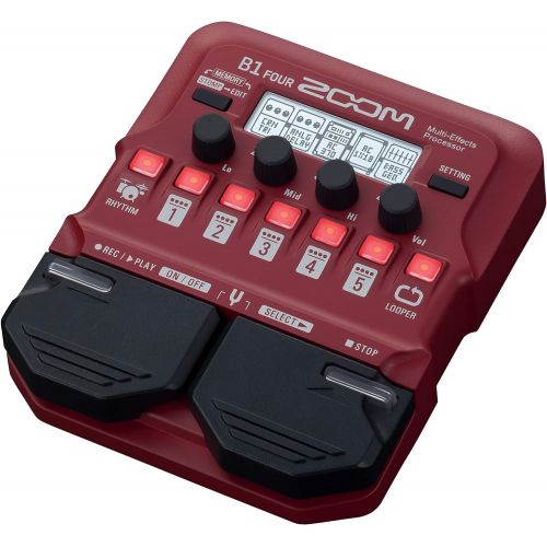  Zoom B1 FOUR Bass Guitar Multi-Effects Processor Pedal, With 60+ Built-in effects, Amp Modeling, Looper, Rhythm Section, Tuner, Battery Powered