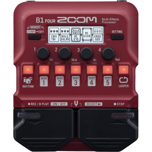  Zoom B1 FOUR Bass Guitar Multi-Effects Processor Pedal, With 60+ Built-in effects, Amp Modeling, Looper, Rhythm Section, Tuner, Battery Powered