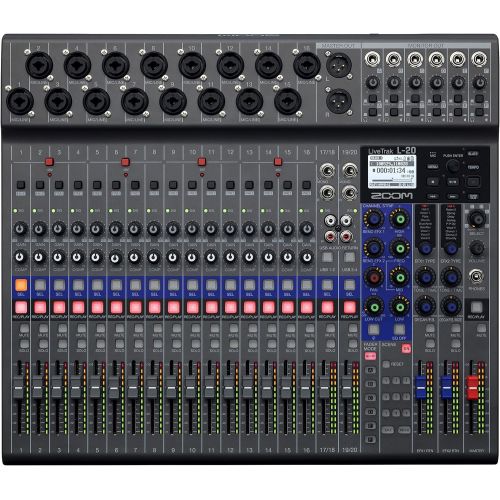  Zoom LiveTrak L-20 Digital Mixer & Multitrack Recorder, 20-Input/ 22-Channel SD Card Recorder, 22-in/4-out USB Audio Interface, 6 Customizable Outputs, Wireless iOS Control