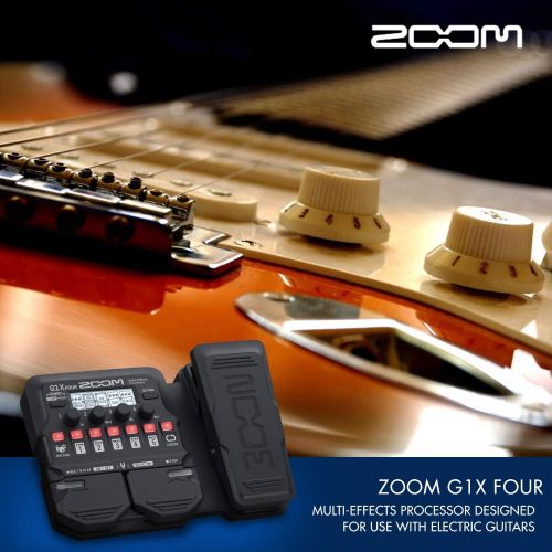  Zoom G1X Four Guitar Multi-Effects Processor with Built-In Expression Pedal + Duracell Energizer AA Batteries, Cables and Fibertique Microfiber Cleaning Cloth