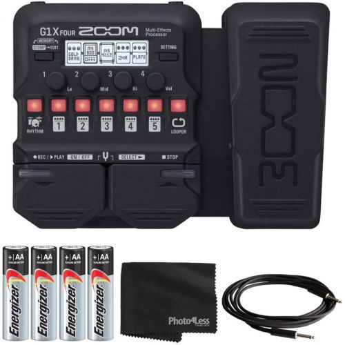  Zoom G1X Four Guitar Effects Processor with Built-In Expression Pedal - 70+ Built-in Effects, Amp Modeling, Looper, Rhythm Section, Tuner + 4x AA Batteries + Instrument Cable + Cle