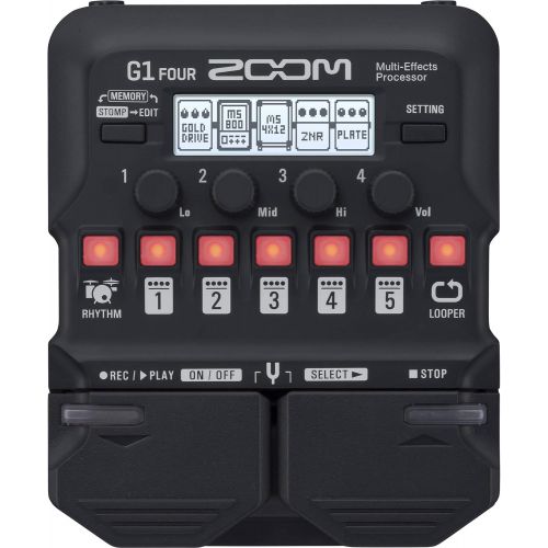  Zoom G1 Four Guitar Multi-Effects Processor + SR360 Over-Ear Dynamic Stereo Headphones, Rechargeable AA Batteries with Quick Travel Charger and Cable Accessories