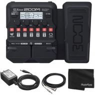 Zoom G1X Four Guitar Effects Processor with Built-In Expression Pedal + Zoom AD-16 9V AC adapter + Guitar Instrument Cable w Right Angle Plug + Photo4Less Cleaning Cloth - Deluxe B