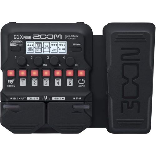  Zoom G1X Four Guitar Effects Processor with Built-In Expression Pedal + Zoom AD-16 9V AC adapter + Guitar Instrument Cable w Right Angle Plug + Photo4Less Cleaning Cloth - Deluxe B