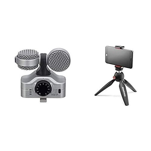  [아마존베스트]ZOOM iQ7 MS Stereo Microphone for Apple iPhone/iPad & Manfrotto Mini Tripod (with Universal Smartphone Clamp) Black