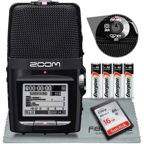  Zoom H2N Handy Recorder with Five Mic Capsules - Bundle With 16GB SDHC Card, 4 AA Batteries, Microfiber Cloth