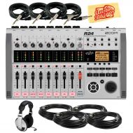Zoom R24 Multitrack Recorder, Interface, Controller, and Sampler Bundle with 4 Instrument Cables, 4 XLR Cables, Headphones, and Austin Bazaar Polishing Cloth