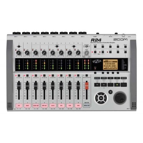  Zoom R24 Multitrack Recorder, Interface, Controller, and Sampler Bundle with 4 Instrument Cables, 4 XLR Cables, Headphones, and Austin Bazaar Polishing Cloth