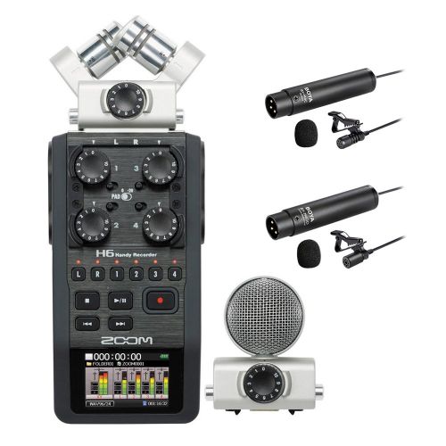  Zoom H6 Handy Recorder Interview Microphone Kit with Boya Omnidirectional and Cardioid XLR Lavalier Microphones