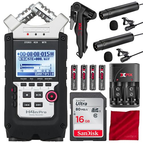  Zoom H4n Pro 4-Channel Handy Recorder with Clip-on Lavalier Omni-Directional & Cardioid Microphone Deluxe Bundle