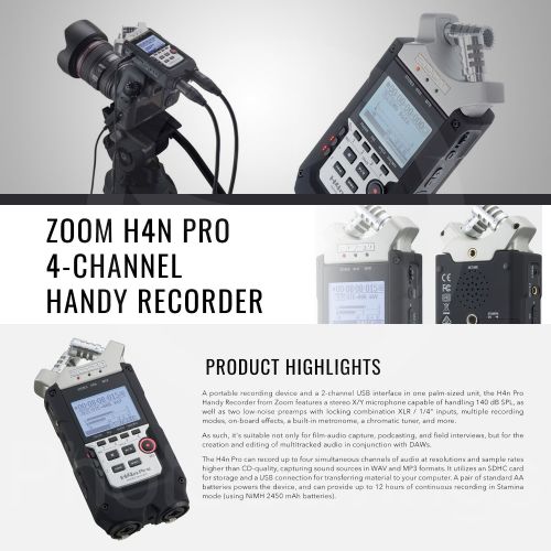  Zoom H4nPro Four-Channel Handy Audio Recorder  Accessory Pack kit, Microphone Shock mount, Table tripod, 16GB, along with Fibertique Cleaning cloth