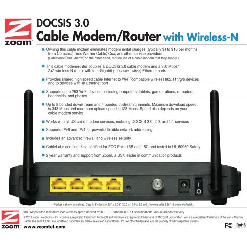  Zoom ZOOM DOCSIS 3.0 Cable Modem and Wireless-N Router (5352-00-00)