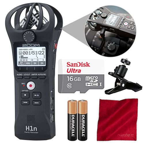  Zoom  Photo Savings Zoom H1n Digital Handy Portable Recorder and 16GB Accessory Bundle with Clip Clamp + 2X AAA Batteries + Fibertique Cloth