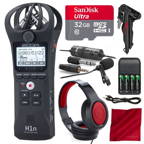  Zoom  Photo Savings Zoom H1n Digital Handy Portable Recorder and 32GB Premium Accessory Bundle with Xpix Pro Lavalier Mic + Headphones + Tripod + 4X AAA Batteries & Charger + Fibertique Cloth + Cable