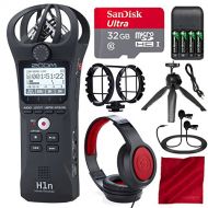 Zoom / Photo Savings Zoom H1n Digital Handy Portable Recorder and 32GB Professional Interview Kit with Pro Lavalier Mic + Shockmount + Headphones + Tripod + 4X AAA Batteries & Charger + Fibertique Clot