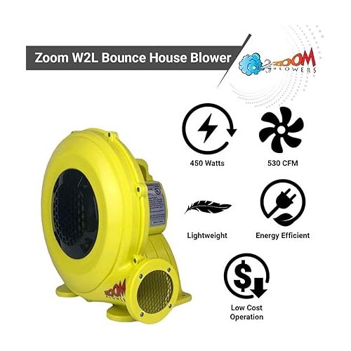  Zoom Blowers Portable Air Pump for Inflatables - Energy Efficient High Power Compact Residential Air Blower for Bounce Houses, Slide Combos, Water Slides and Obstacle Course for Kids