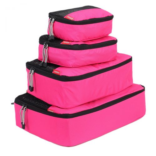  Smart Packing Cubes, Set of 4 Sizes Ripstop Nylon, Mesh Top by Zoomlite (Pink)