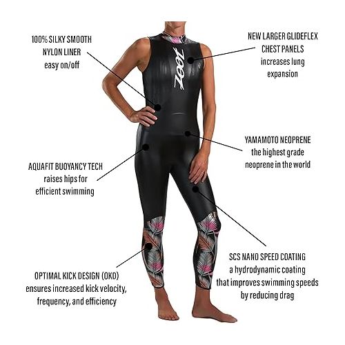  Zoot Women's Triathlon Kona 2.0 Wetsuit, Sleeveless Neoprene Triathlete Suit for Open Water Swimming Ironman Racing