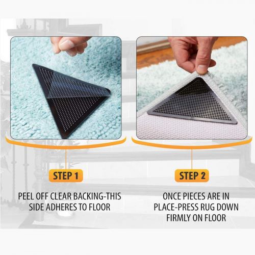  Zophen Rug Grippers for Hardwood Floors and Tile Floors, Anti Skid Gripper Keep Carpet and Mat Corners Flat，Rug Gripper Double Sided Anti Curling Non-Slip Washable and Reusable Pad