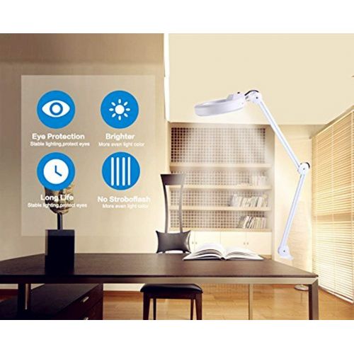  Zorvo LED Magnifying Floor Lamp with 4 Wheels Rolling Base LED Magnifying Lamp Adjustable Gooseneck Glass Lighted Magnifier Lens Adjustable Stand Magnifier for Desk Table Task Craf