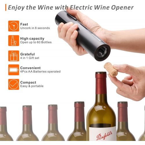  [아마존베스트]ZouYee Electric Wine Opener, Automatic Electric Corkscrew Wine Bottle Opener Set contains Foil Cutter, Vacuum Stopper with Time mark and Wine Aerator Pourer for Dating, Party and W