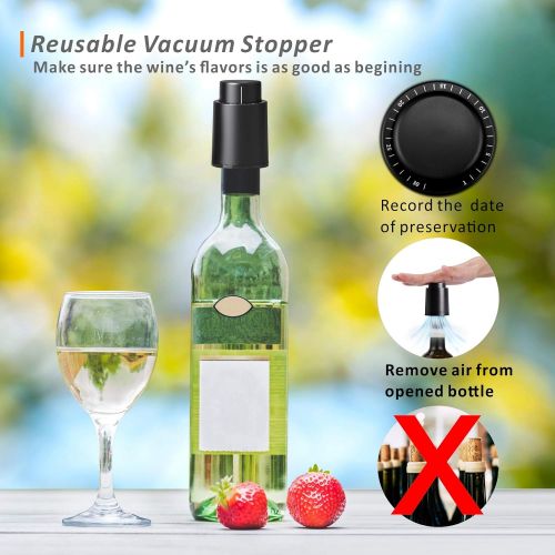  [아마존베스트]ZouYee Electric Wine Opener, Automatic Electric Corkscrew Wine Bottle Opener Set contains Foil Cutter, Vacuum Stopper with Time mark and Wine Aerator Pourer for Dating, Party and W