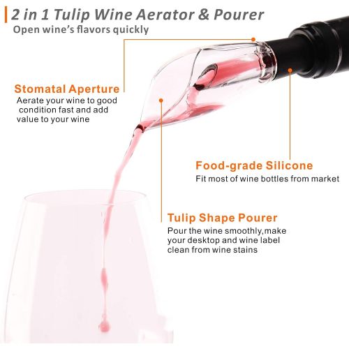  [아마존베스트]ZouYee Electric Wine Opener, Automatic Electric Corkscrew Wine Bottle Opener Set contains Foil Cutter, Vacuum Stopper with Time mark and Wine Aerator Pourer for Dating, Party and W