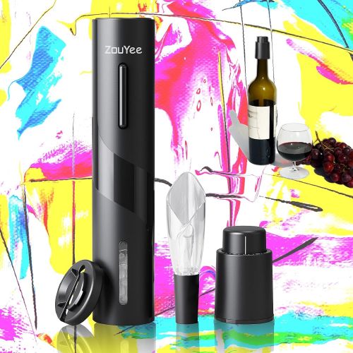  [아마존베스트]ZouYee Electric Wine Opener, Automatic Electric Corkscrew Wine Bottle Opener Set contains Foil Cutter, Vacuum Stopper with Time mark and Wine Aerator Pourer for Dating, Party and W