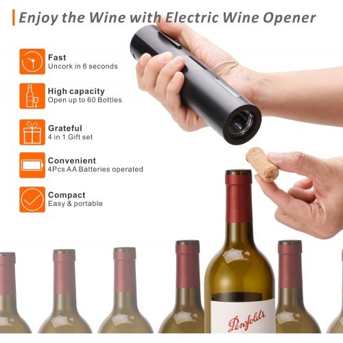  [아마존베스트]ZouYee Electric Wine Opener, Automatic Electric Corkscrew Wine Bottle Opener Set contains Foil Cutter, Vacuum Stopper with Time Mark and Wine Aerator Pourer for Wine Lover (4-in-1