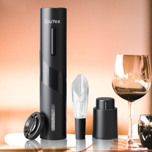  [아마존베스트]ZouYee Electric Wine Opener, Automatic Electric Corkscrew Wine Bottle Opener Set contains Foil Cutter, Vacuum Stopper with Time Mark and Wine Aerator Pourer for Wine Lover (4-in-1