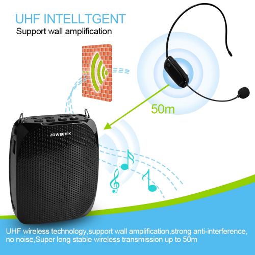  Zoweetek ZOWEETEK Voice Amplifier with UHF Wireless Microphone Headset, 10W 1800mAh Portable Rechargeable PA system Speaker for Multiple Locations such as Classroom, Meetings, Promotions an
