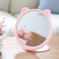 Zr Cute Portable Rotating Folding Mirror Student Bedroom Dressing Table Desktop Mirror Rabbit and cat-Shaped Plastic Mirror (Color : Pink)