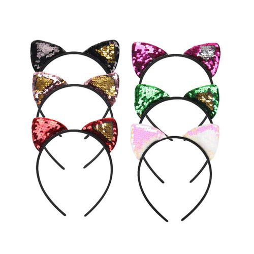  Zthread 6Pcs Glitter Cat Ears Headbands Sequins Crown HairHoop Girls Animal Hairbands