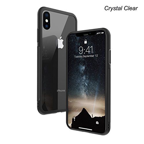  Clear Hybrid iPhone X Case by Ztotop, Thin Tempered Glass Back Cover and Soft Silicone Rubber Bumper Frame Support Wireless Charging for Apple iPhone XiPhone 10 (2017) - Matte Bla