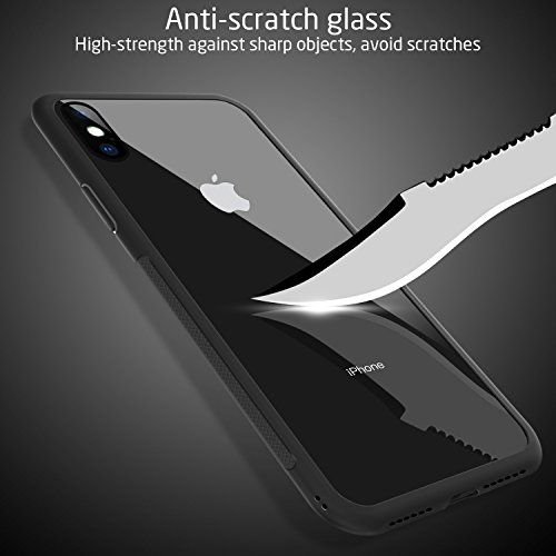  Clear Hybrid iPhone X Case by Ztotop, Thin Tempered Glass Back Cover and Soft Silicone Rubber Bumper Frame Support Wireless Charging for Apple iPhone XiPhone 10 (2017) - Matte Bla