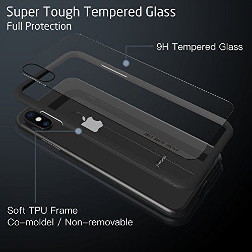  Clear Hybrid iPhone X Case by Ztotop, Thin Tempered Glass Back Cover and Soft Silicone Rubber Bumper Frame Support Wireless Charging for Apple iPhone XiPhone 10 (2017) - Matte Bla