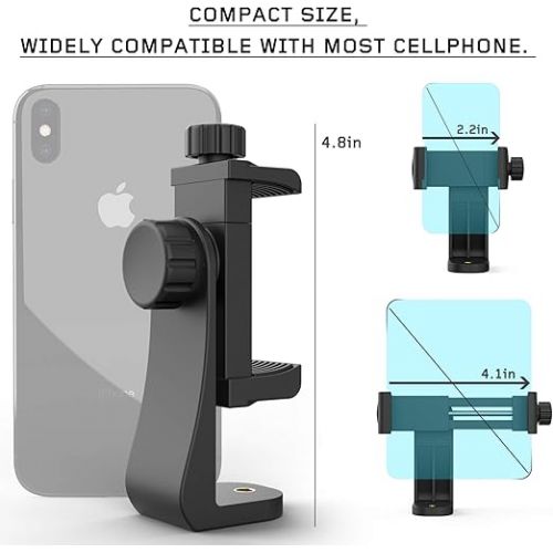  Universal Phone Tripod Mount Adapter with Ｗireless Camera Remote, Cell Phone Holder with Adjustable Clamp for Selfie Stick Monopod Compatible with iPhone, Samsung and so on, Wrist Strap Included