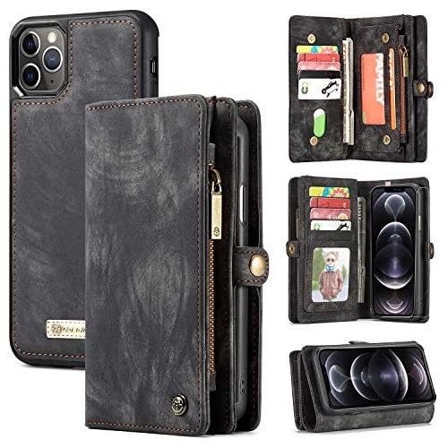  [아마존베스트]Zttopo Wallet case Compatible with iPhone 12 Pro Max, 2 in 1 Leather Zipper Detachable Magnetic 11 Card Slots Card Slots Money Pocket Cover with Screen Protector Case Wallet 6.7 In