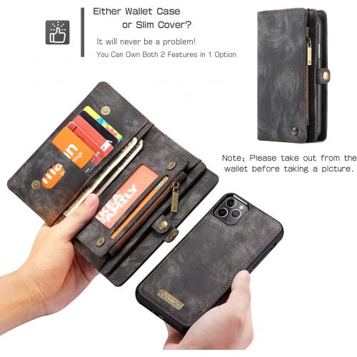  [아마존베스트]Zttopo Wallet case Compatible with iPhone 12 Pro Max, 2 in 1 Leather Zipper Detachable Magnetic 11 Card Slots Card Slots Money Pocket Cover with Screen Protector Case Wallet 6.7 In