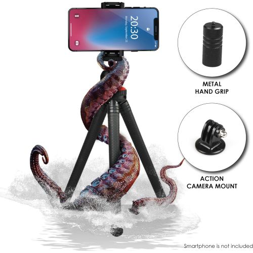  Ztylus 12” Flexible Mini Tripod with Universal Phone Holder (up to 85mm), Ball Head, Aluminum Hand Grip, Action Camera Mount, Lightweight & Portable, Travel Gadget for iPhone, Samsung, Go