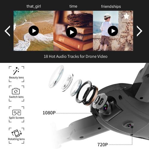  [아마존 핫딜] [아마존핫딜]Zuhafa T4 Foldable Drone with 1080P HD Camera,WiFi FPV RC Drone with Camera Live Video Drone for Beginners-Gesture Photographing,Human Following,Palm Control,Double Camera(2Pcs Bat