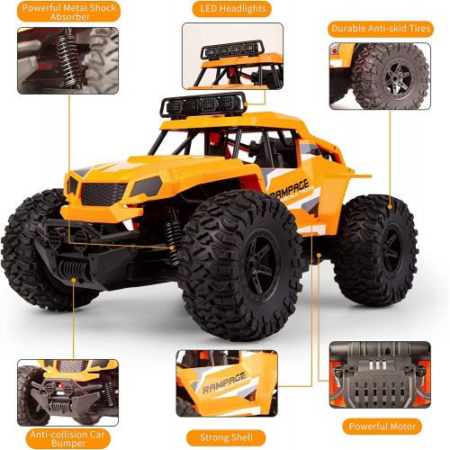  zuhafa 1:14 Scale RC Trucks K14,25kmh High Speed for Adults Boys Kids, RC Cars 2.4GHz All Terrain Off Road Monster Hobby Toys Gift with Headlights 2 Batteries