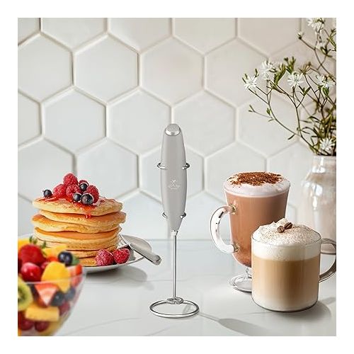  Zulay Powerful Milk Frother Handheld Foam Maker for Lattes - Whisk Drink Mixer for Coffee, Mini Foamer for Cappuccino, Frappe, Matcha, Hot Chocolate by Milk Boss (Gray)