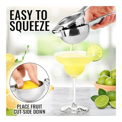  Zulay Kitchen Lemon Squeezer Stainless Steel - Premium Quality, Heavy Duty Solid Metal Squeezer Bowl - Large Manual Citrus Press Juicer and Lime Squeezer Stainless Steel