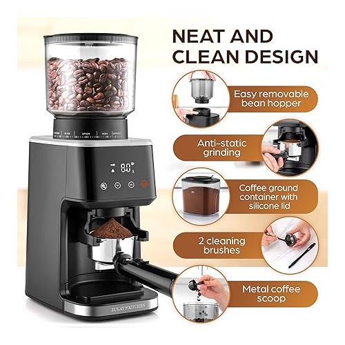  Zulay Kitchen Adjustable Burr Coffee Grinder - Quiet Espresso Grinder - Precise Electric Coffee Maker for Kitchen - Commercial Automatic Conical Coffee Bean Grinder - Durable Stainless Steel Motor